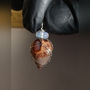 Cantera Mexican Matrix Opal and Ethiopian Crystal Opal Bead  Wire Wrap Pendant